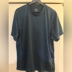 Men’s Prana Hardesty Shirt Grey Blue Stripe Size L Stretch Athletic